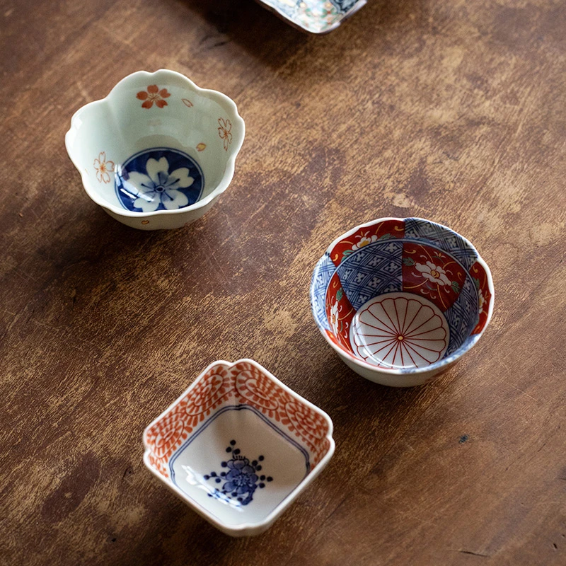 日本进口吹墨八方小钵日式家用个性复古主人杯瓷器釉下彩蘸料钵