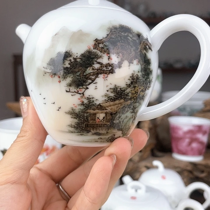 杯单壶手绘釉下彩