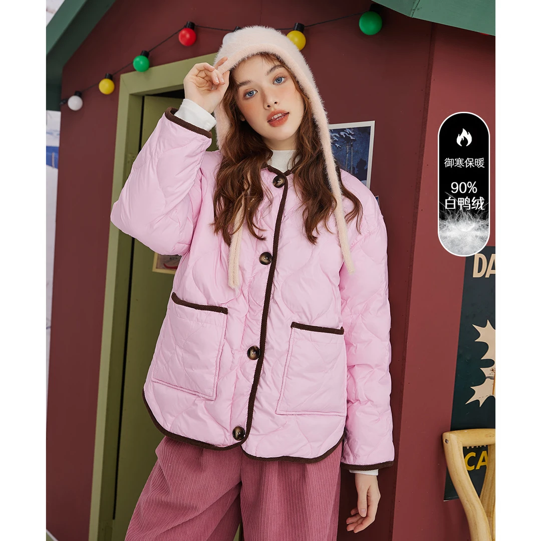 a02【小北专属】90白鸭绒灯芯绒菱格oversize羽绒服AES4Y1198