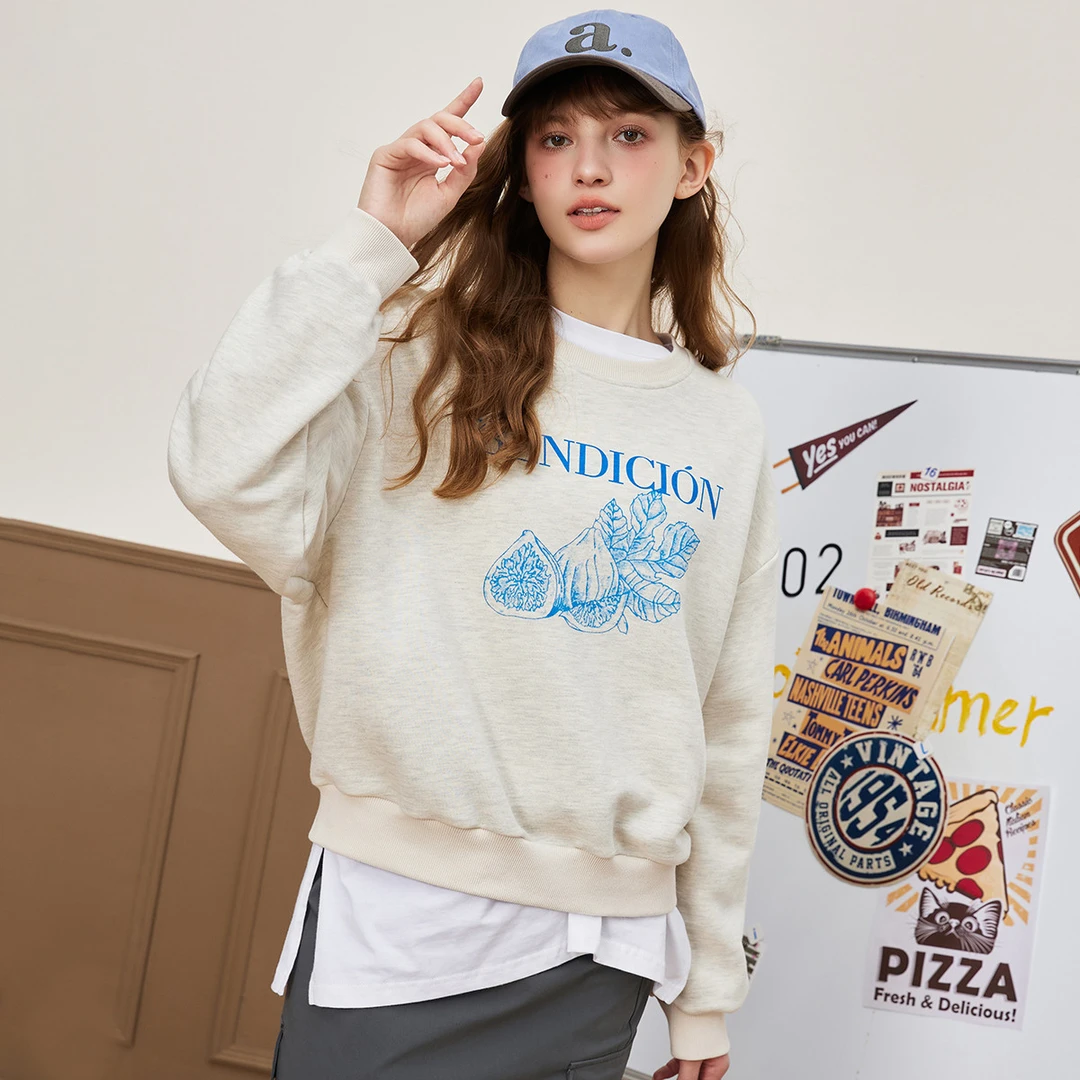 a02【金拐子专属】百搭休闲印花长袖上衣秋季圆领卫衣AEI3W7708