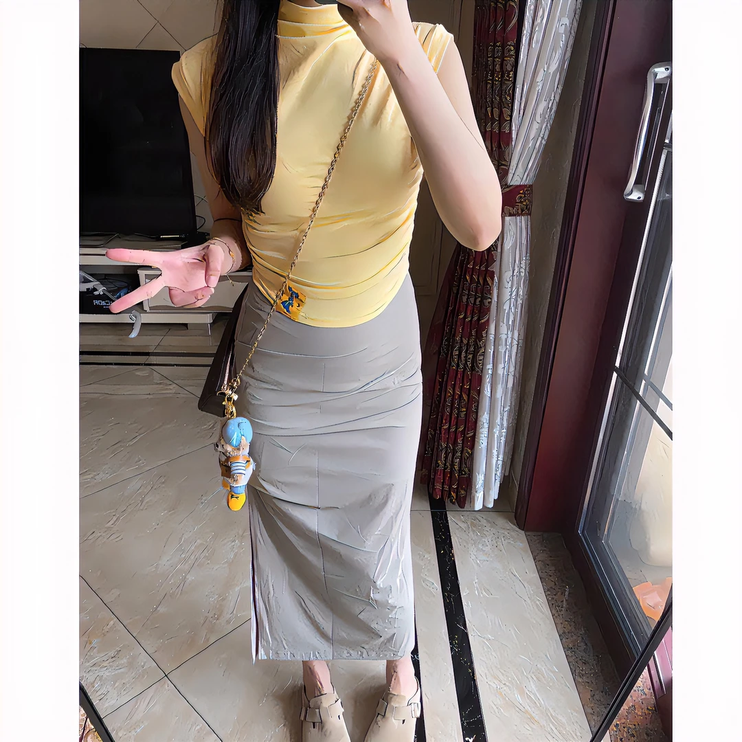 奶黄色纯欲正肩短袖t恤女夏季甜辣修身显瘦小众独特辣妹短款上衣