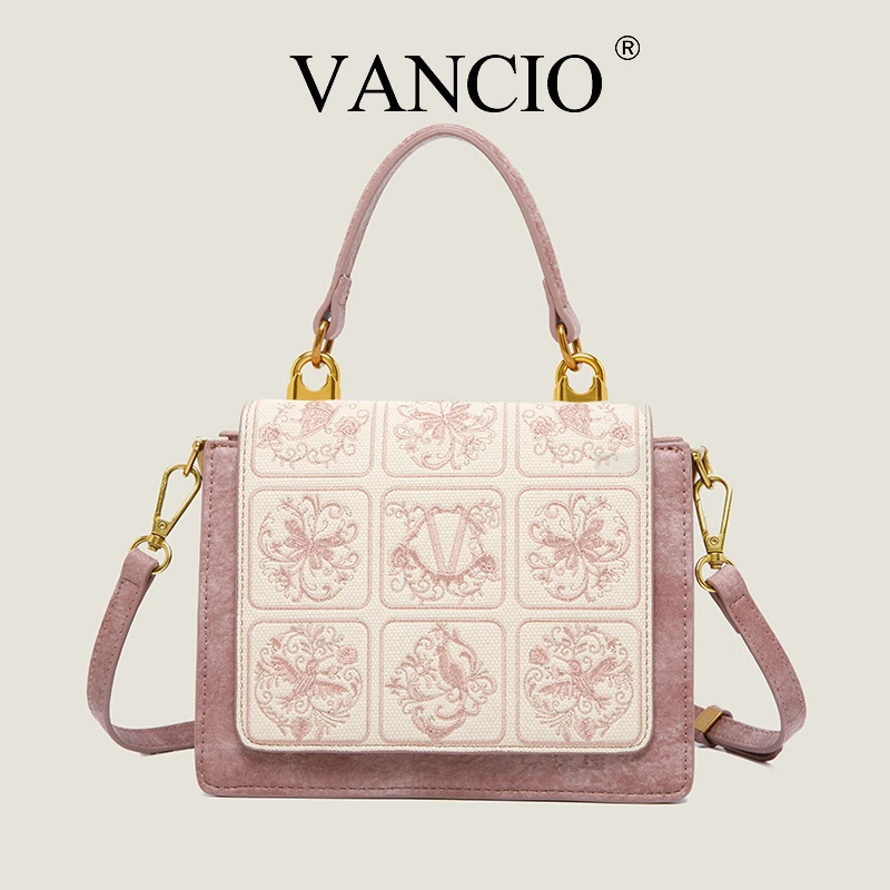 VANCIO重工刺绣气质百搭手提包单肩斜挎包