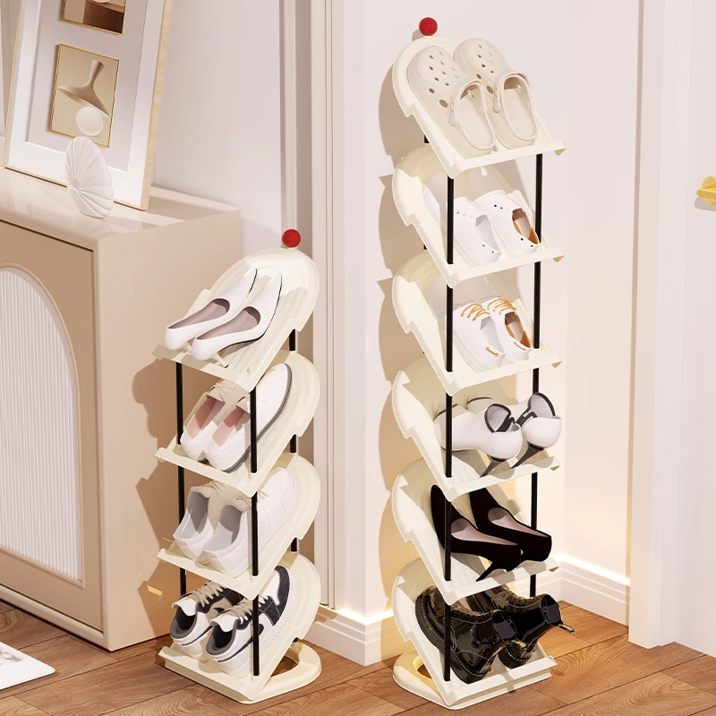 入户门简易鞋架小型家用多层鞋子收纳架窄款立式奶油风省空间鞋柜
