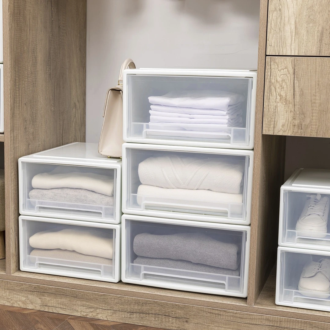 抽屉式收纳箱可叠加透明衣物储物盒宿舍塑料衣柜柜子衣服整理箱子