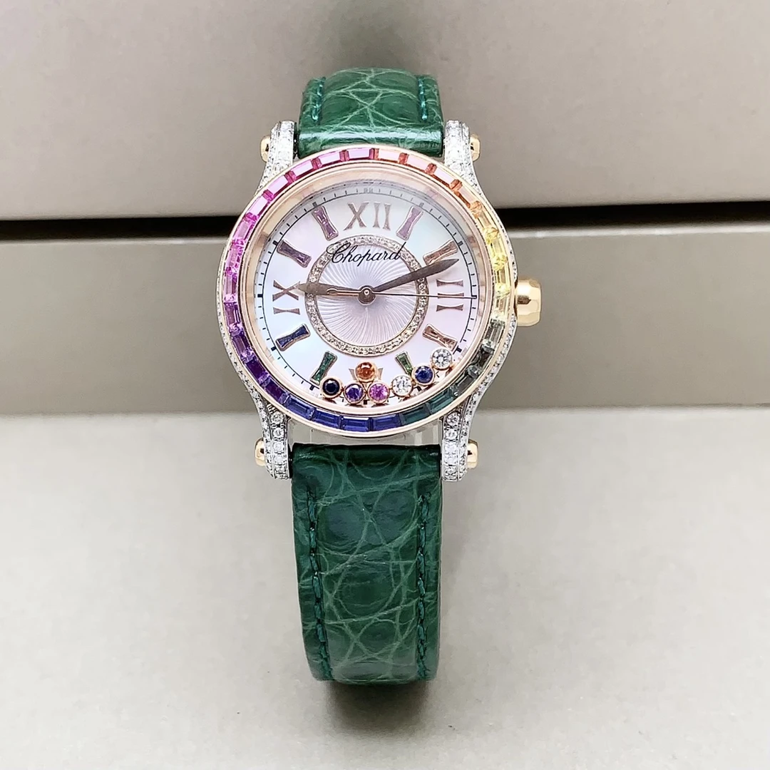 95新 Chopard/萧邦 快乐钻/30mm/间金贝母/后钻/自动机械女士腕表