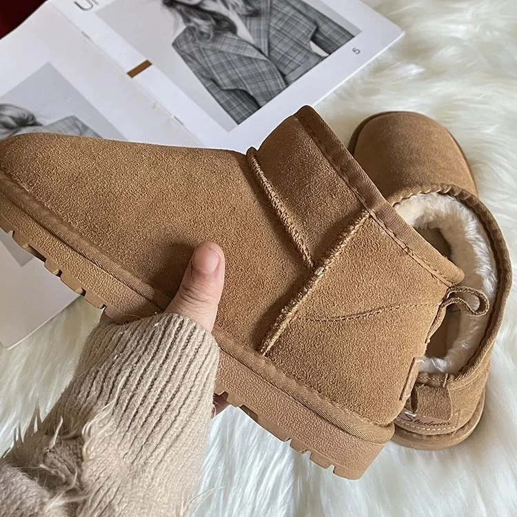 【5858真皮雪地靴】平底时尚毛靴雪地女棉靴真皮女短靴加厚保暖靴子