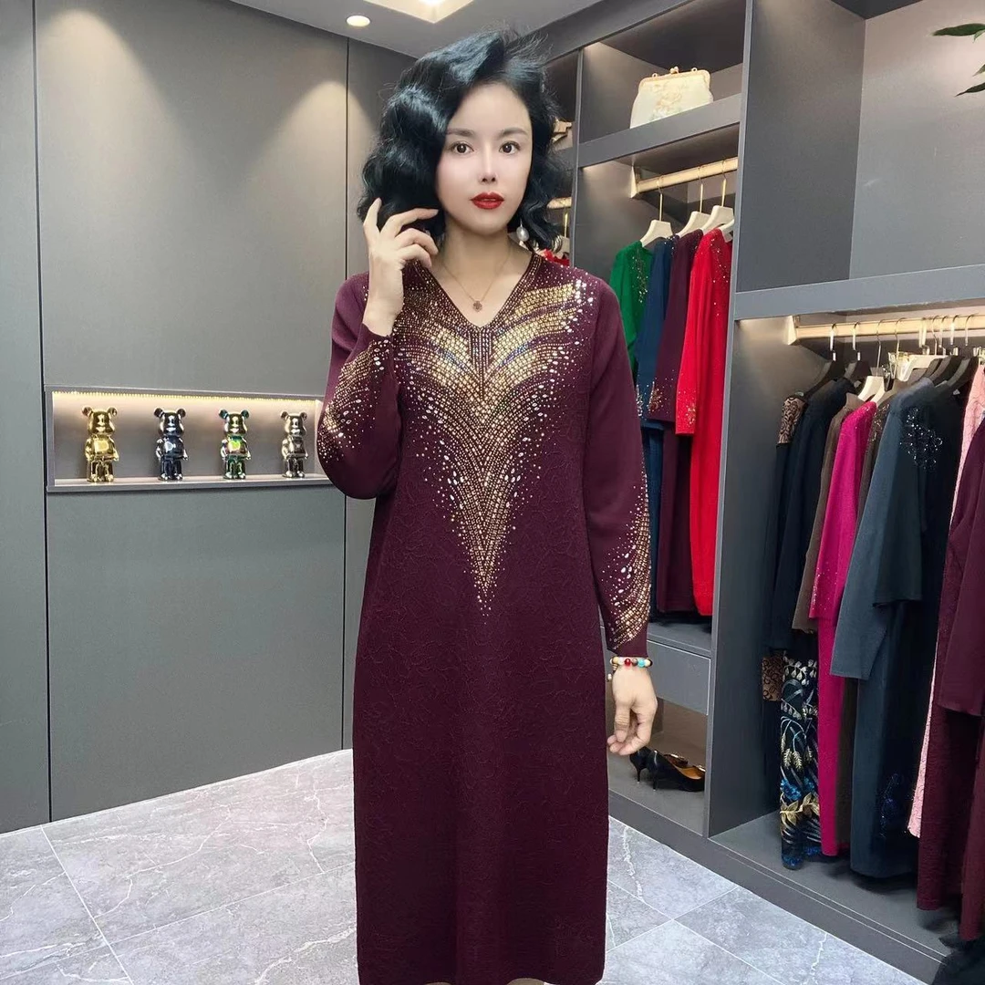 [冠美严选]2024新款气质妈妈装时尚打底连衣裙2907