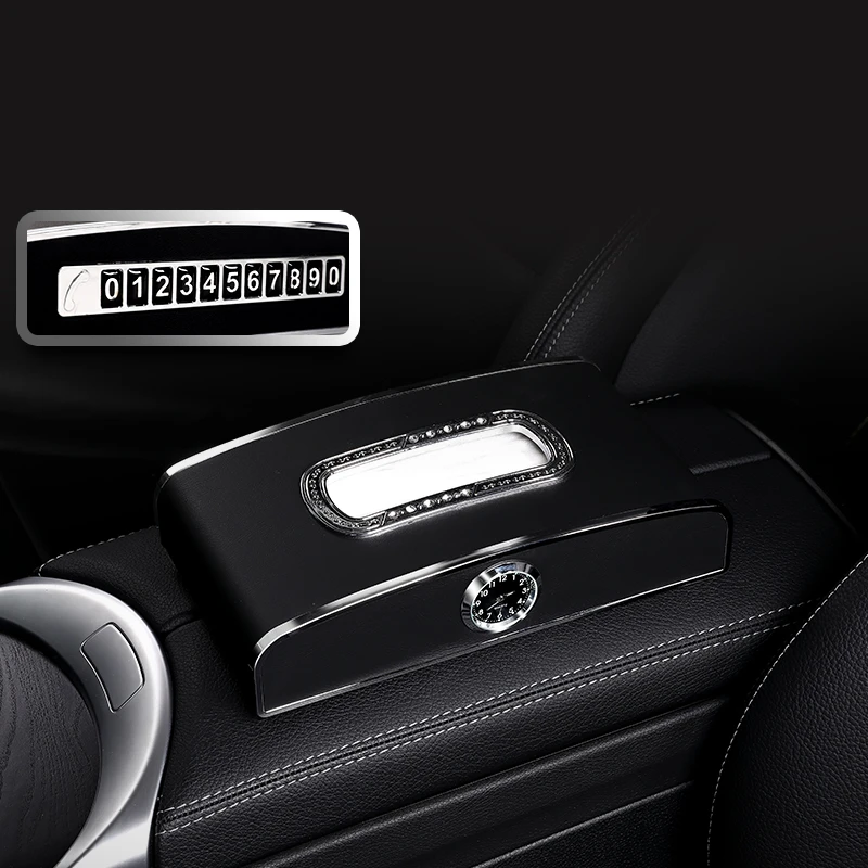 高端车载纸巾盒钟表创意仪表台抽纸盒挂式扶手箱轻奢汽车用品