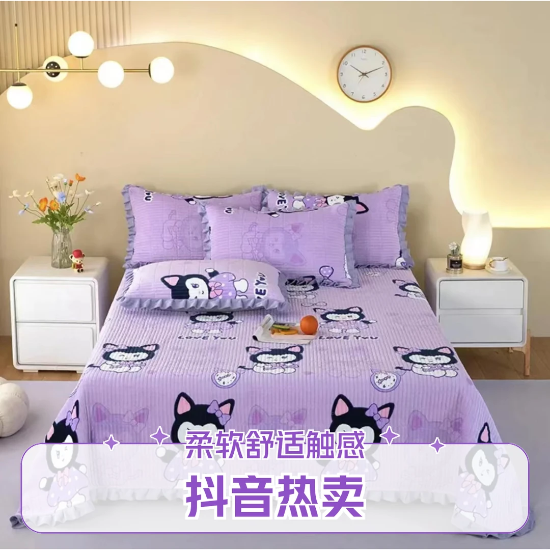 2025加厚牛奶绒床盖亲肤韩式花边炕盖双面绗缝两用可铺可盖多功能