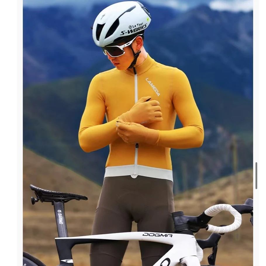 LAMEDA 新款男士防晒抓绒上衣霜影秋冬季厚款公路自行车骑行服