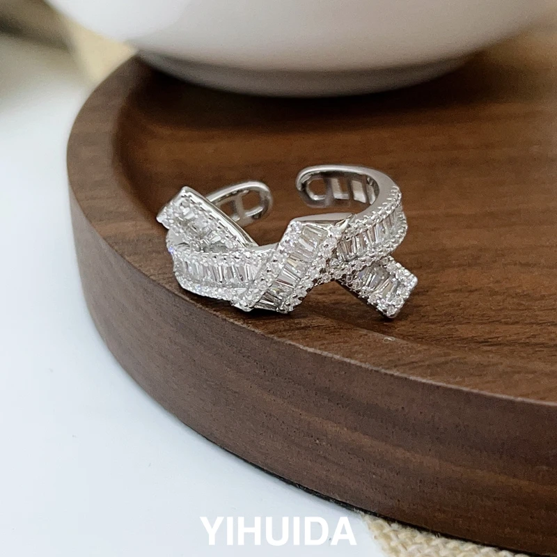 925银戒指 【排钻打结】锆石超闪戒指女轻奢精致2024年新款 022