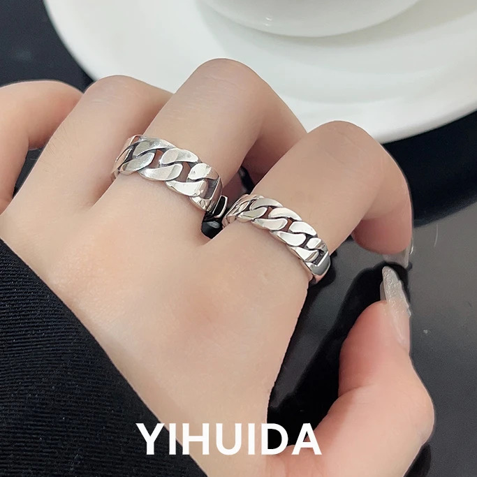 925银戒指 s925银复古链条开口戒女时尚简约百搭2025年新款