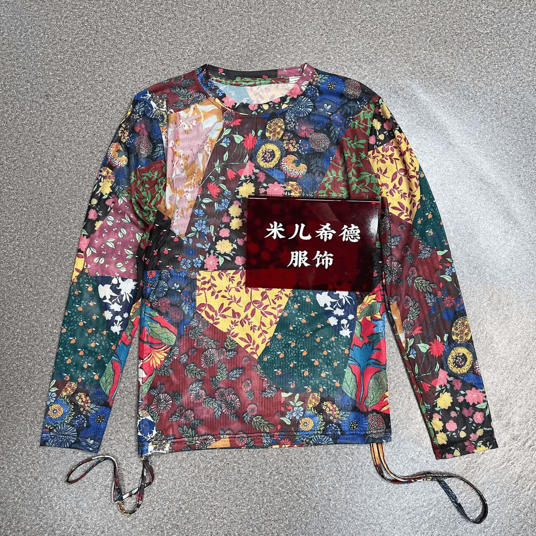 713夏季新款时尚长袖圆领印花t恤女士