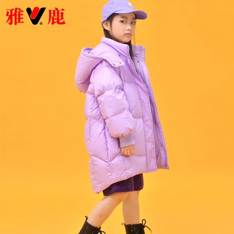 雅鹿儿童羽绒服2023新款加厚中长款女童女孩宝宝大童洋气冬季外套