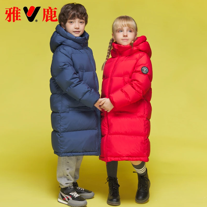 雅鹿儿童羽绒服2023新款洋气男童女童长款过膝中大童加厚冬季外套