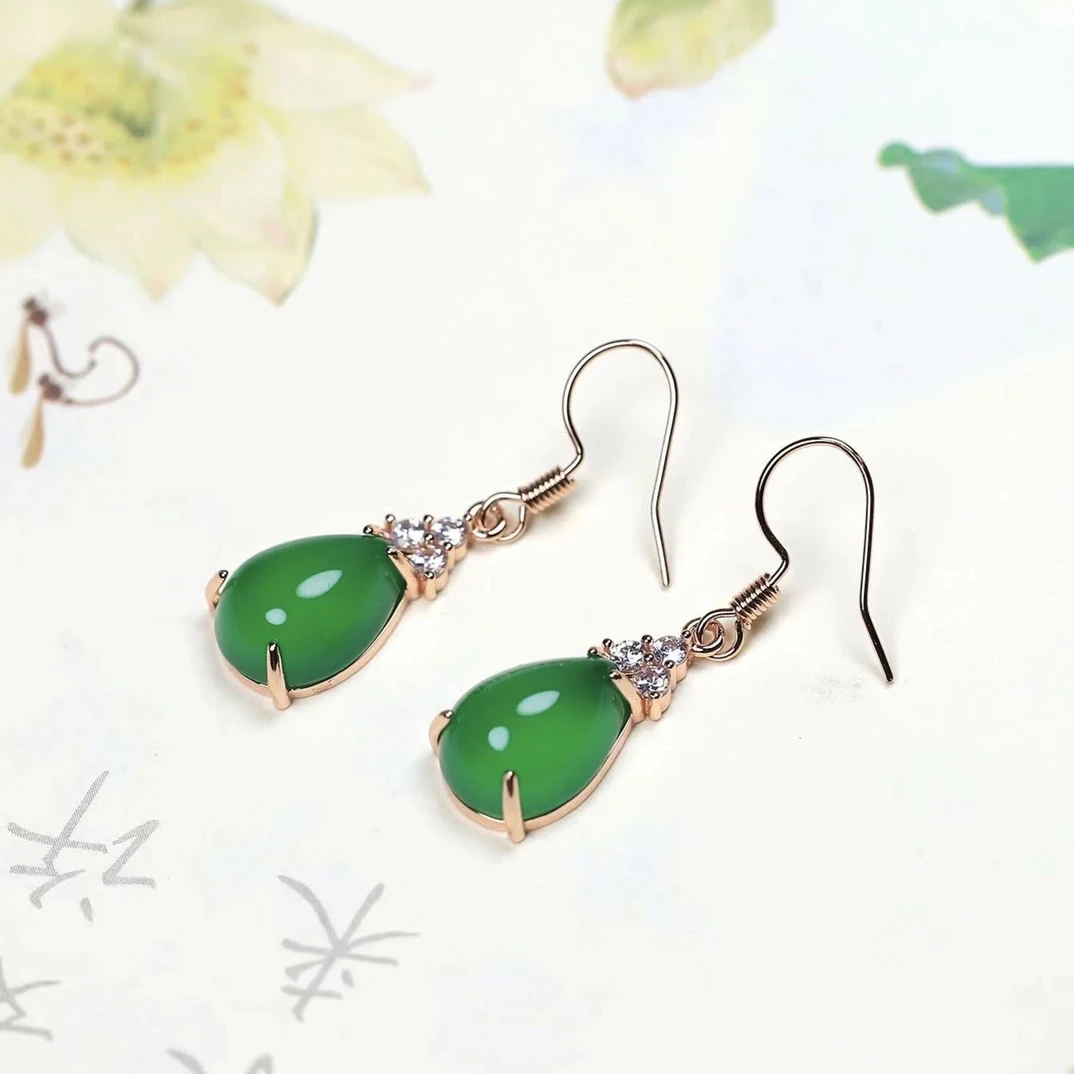 桐掌柜珠宝天然玉石冰透饱满水滴耳坠玫瑰金色