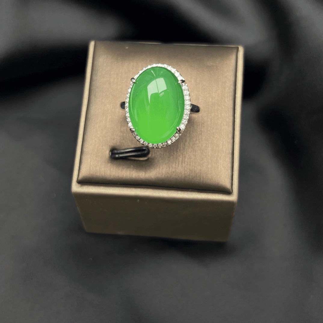 桐掌柜珠宝天然玉石翠绿饱满白金色大鸽子蛋戒指气质百搭