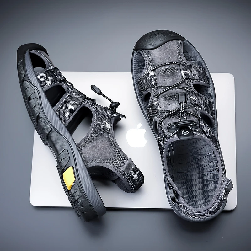 法菲欧男士凉鞋时尚2024新款开车透气软底凉拖鞋人字镂空沙滩鞋