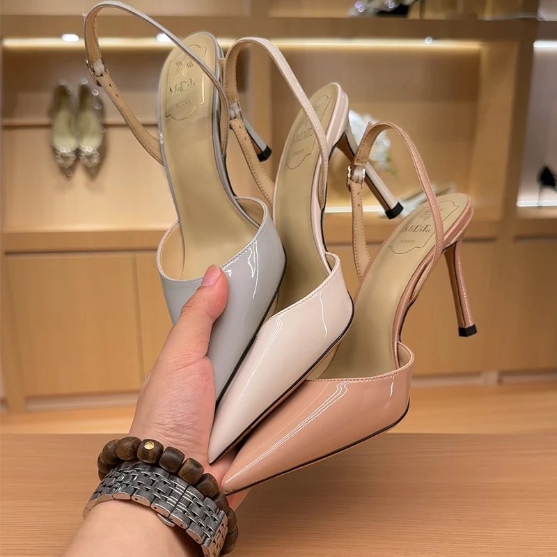 MIDITU/米蒂图 月光女神 羊皮一字带凉鞋高跟鞋细跟尖头2025年