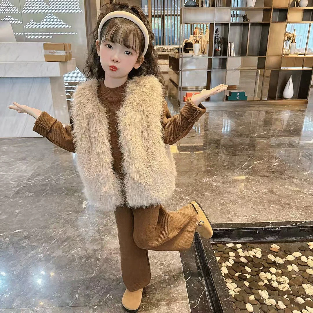 秋冬新品女童毛绒马甲宝宝加厚保暖背心儿童环保毛毛百搭马夹外穿