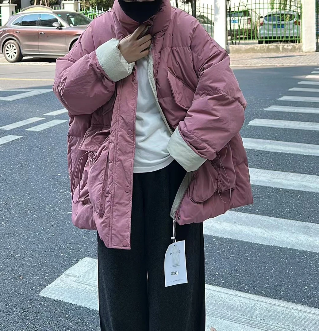 撞色羽绒服女2023新款欧版