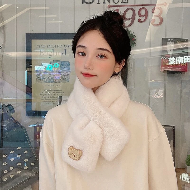 【双妹儿专属】朵薇思贴布熊围巾围脖男女可爱甜美风卡通毛绒围巾