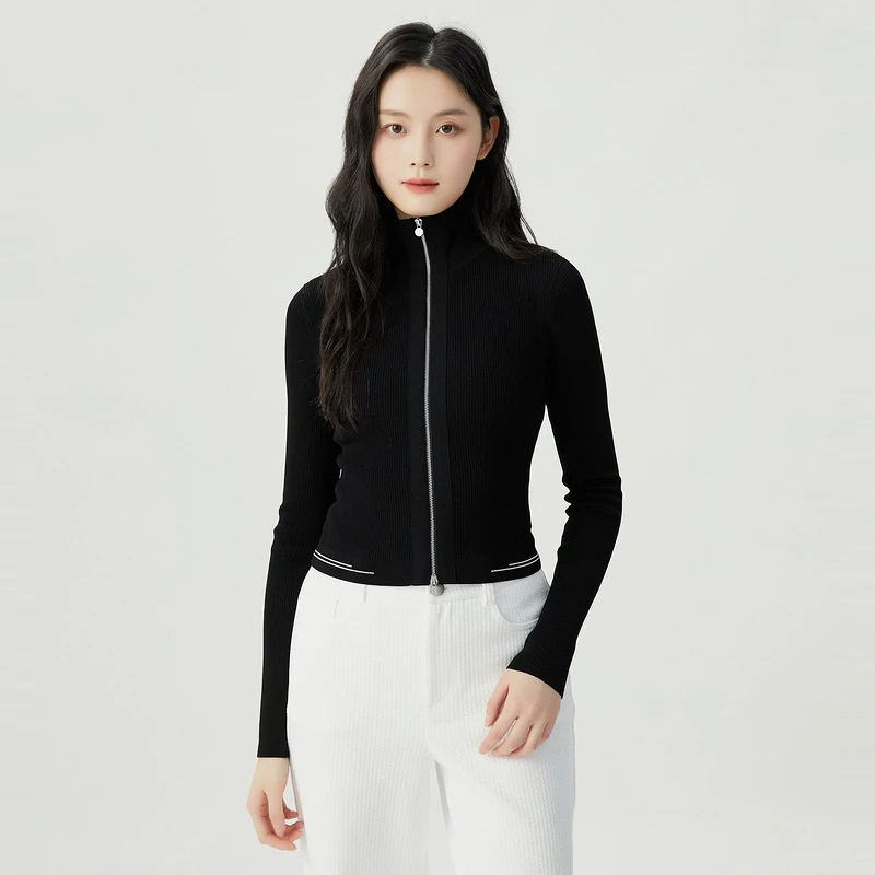 百搭气质潮感修身双头拉链设计感针织外套1499233