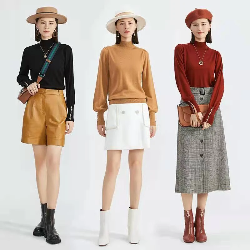 真的好新款羊毛针织衫中领泡泡袖针织七色打底衫女气质