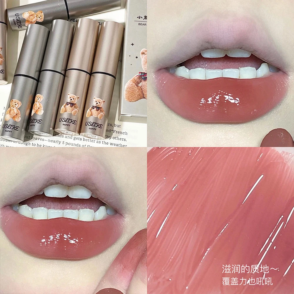 USLIKE小熊水光固体唇蜜显白口红不掉色不沾杯持久防水学生党纯欲