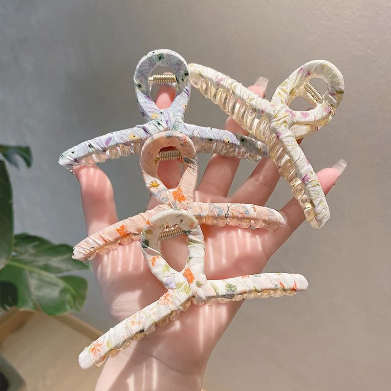 小清新碎花大号盘发鲨鱼夹发夹头饰
