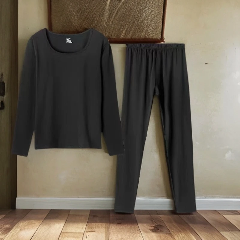 爆款精品保暖内衣女士无痕圆领薄款长袖加绒修身弹力秋冬冬季女款