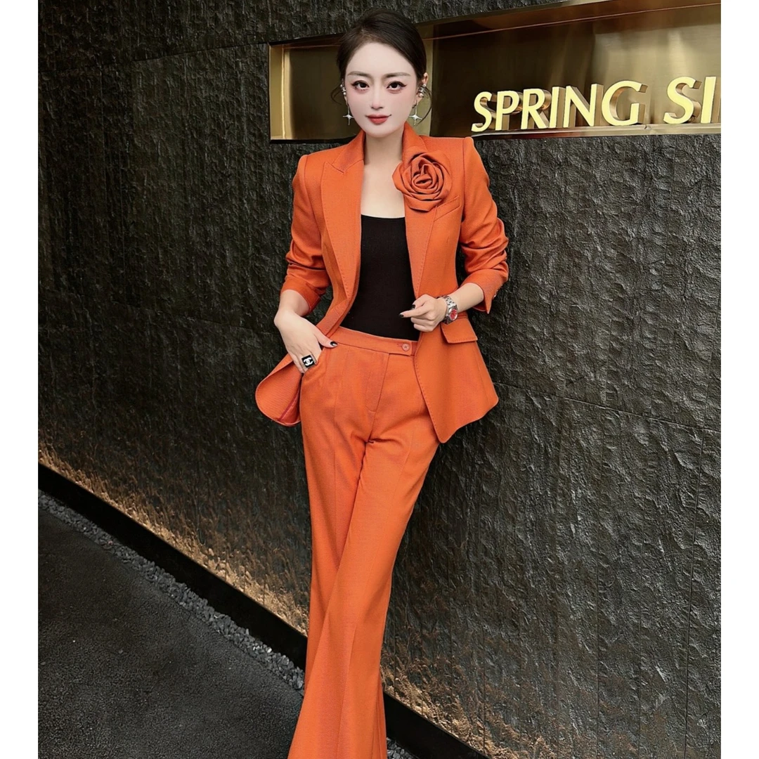 470春秋新款高端轻奢职业正装轻熟名媛气质西装微喇裤两件套女