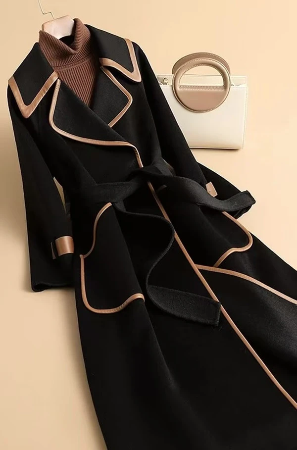 865秋冬新款高端大衣女韩版赫本风斗篷包边毛呢外套