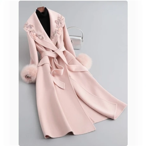 862大衣女高级感毛领重工水钻毛呢外套高级感中长款外套女