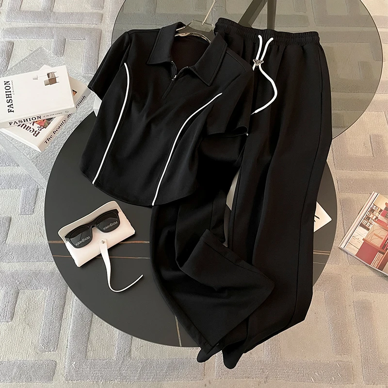 高级感休闲运动套装女夏季新款时尚小众短袖阔腿裤两件套洋气质