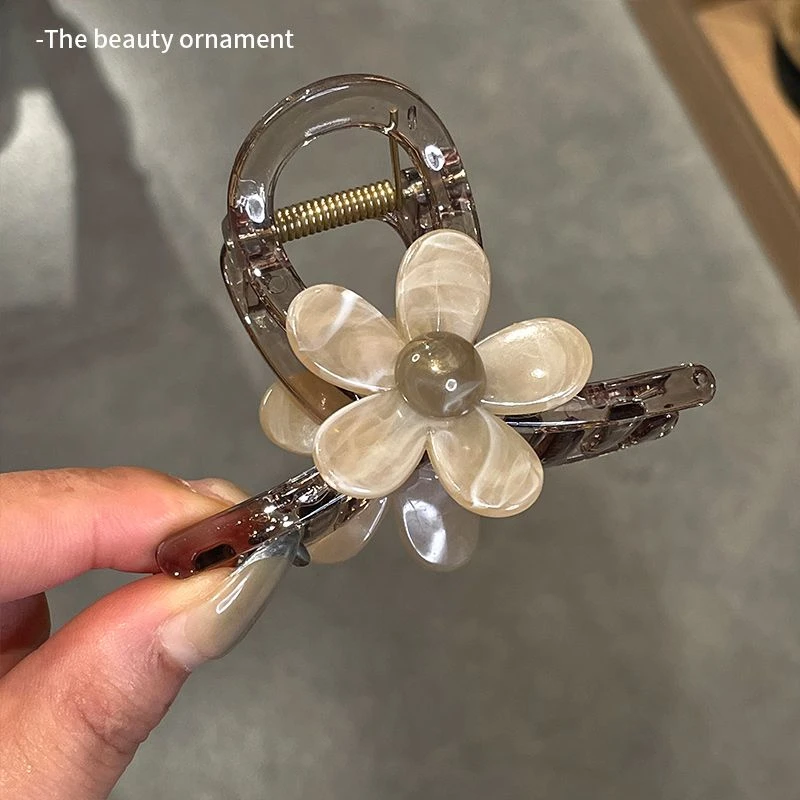 气质花朵抓夹女后脑勺头发夹子百搭中号鲨鱼夹发卡网红2024年新款