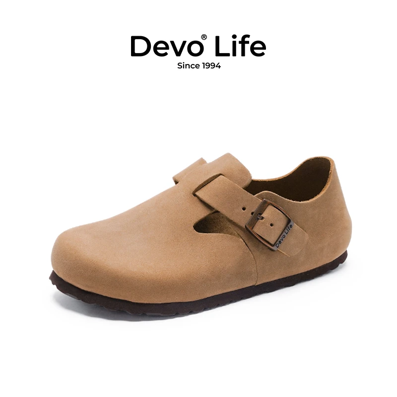 Devo/的沃勃肯鞋女款软木鞋休闲包头平底时尚潮流全包单鞋66008