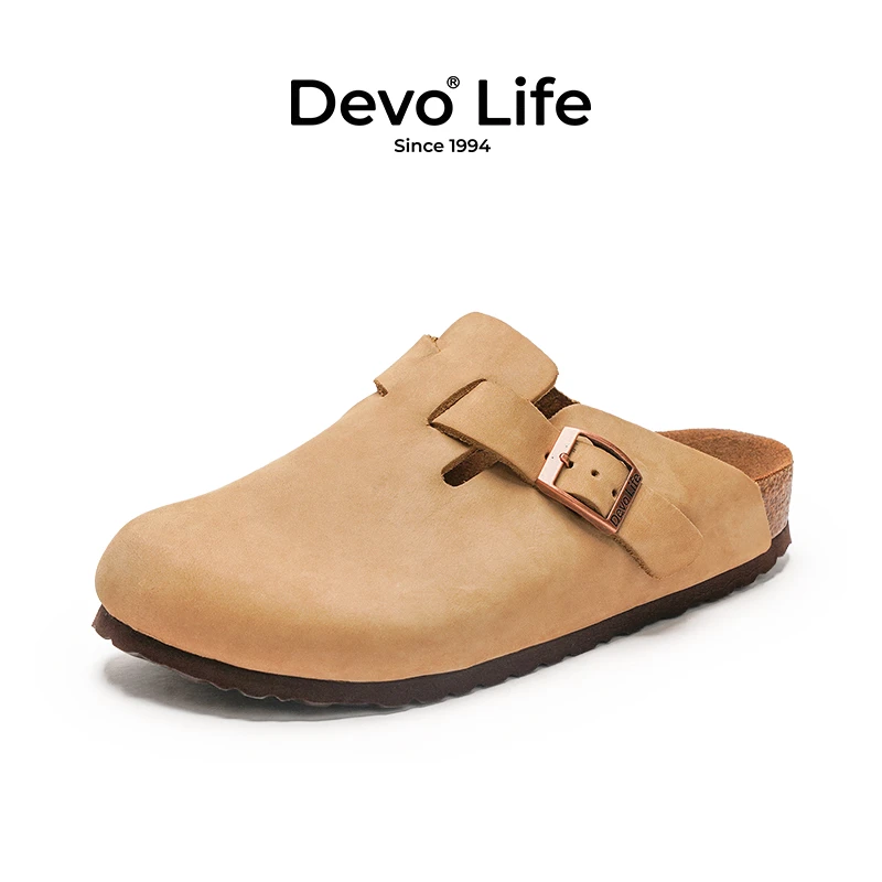 Devo/的沃勃肯鞋女款软木包头复古磨砂套脚简约潮流时尚拖鞋3624