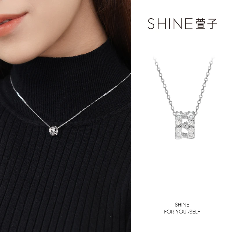 萱子 链子925银合成锆石 【商场同款】玫瑰花窗系列花环银质小项
