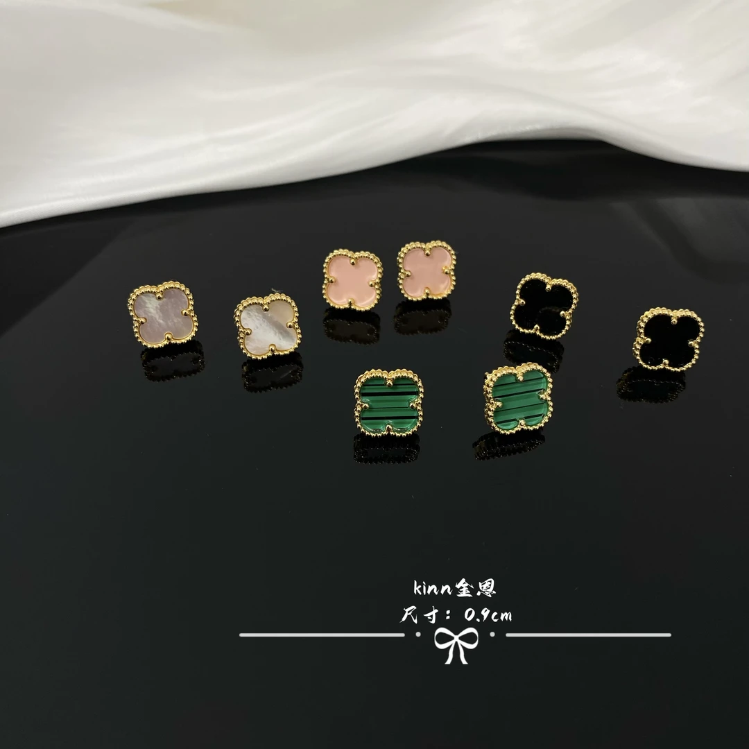 钛钢耳饰 气质迷你轻奢时尚百搭小众简约精致法式镶嵌 四叶花耳钉