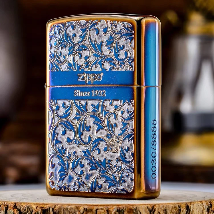 ZIPPO/之宝熏蓝色蓝唐草常规男士打火机双面个性防风原装DYJ1