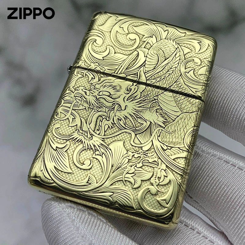ZIPPO打火机蚊版唐草龙男士双面防风原装工艺常规机DY9912DK