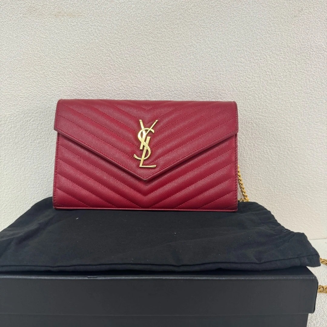 95新 YSL/圣罗兰 Roae/ysl信封中号红金17年 784493