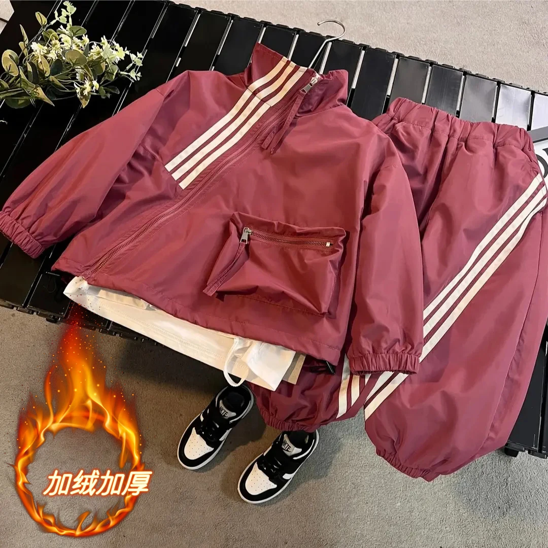 2025 秋冬男童加绒冲锋衣套装 三防科技运动两件套 中小童防风潮