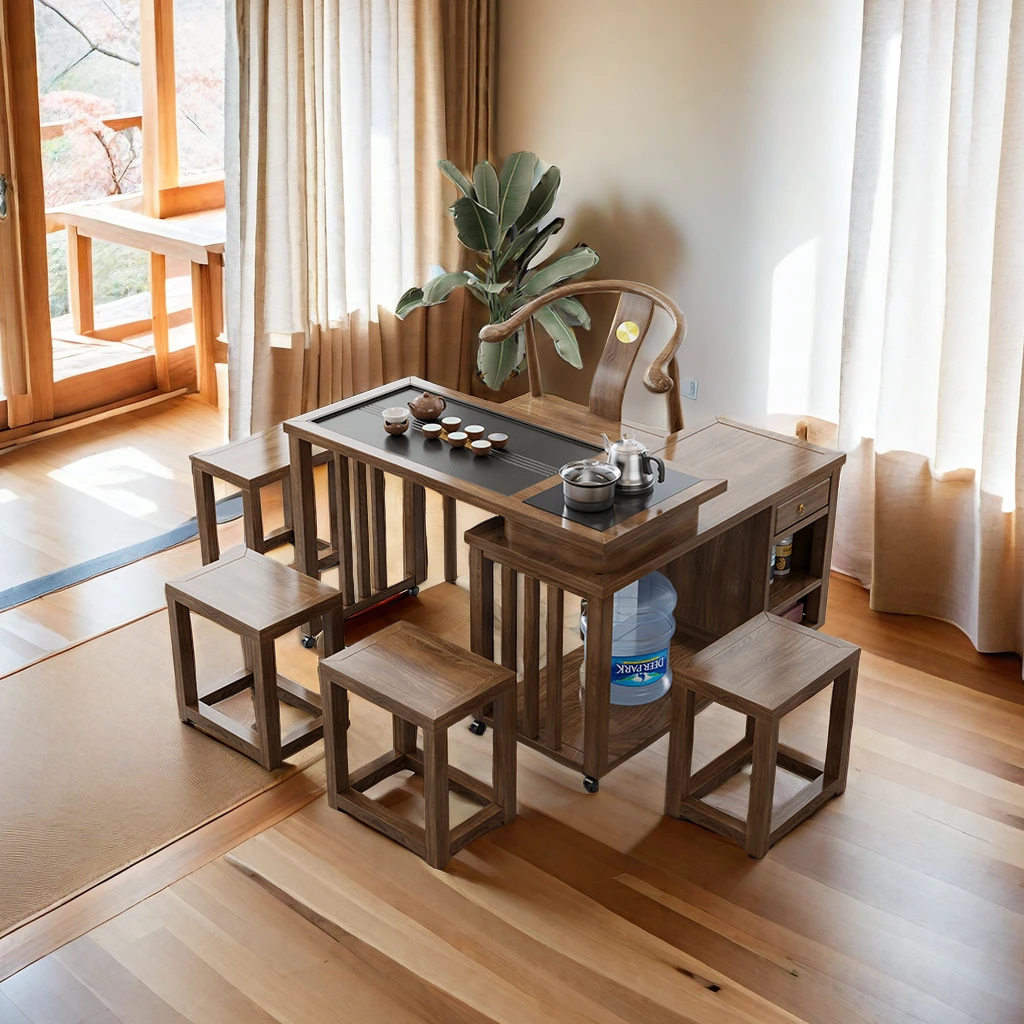 360旋转实木茶桌桌椅组合小户型客厅桌办公室茶台自动茶桌椅家用