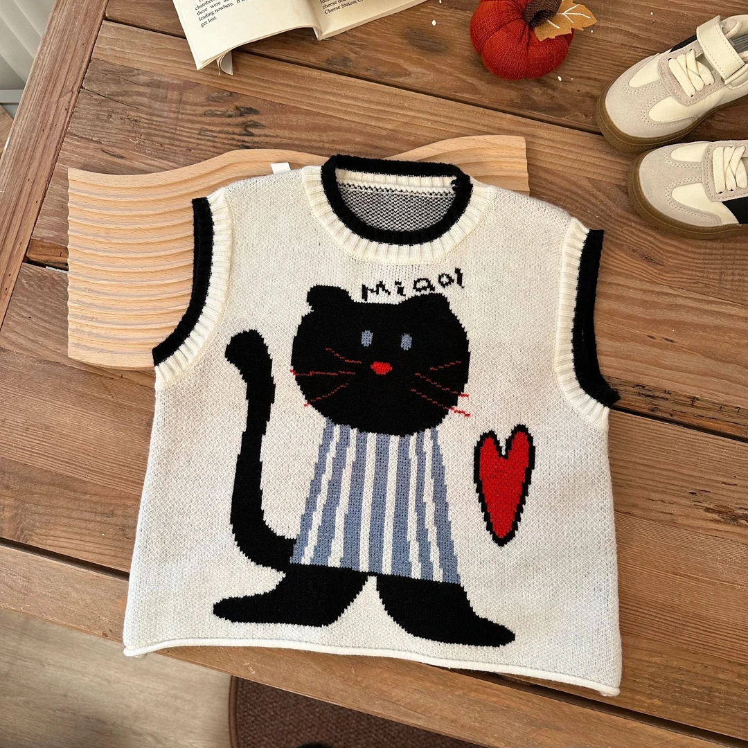 男童毛衣马甲2024新款儿童加厚猫咪马甲BMD3535