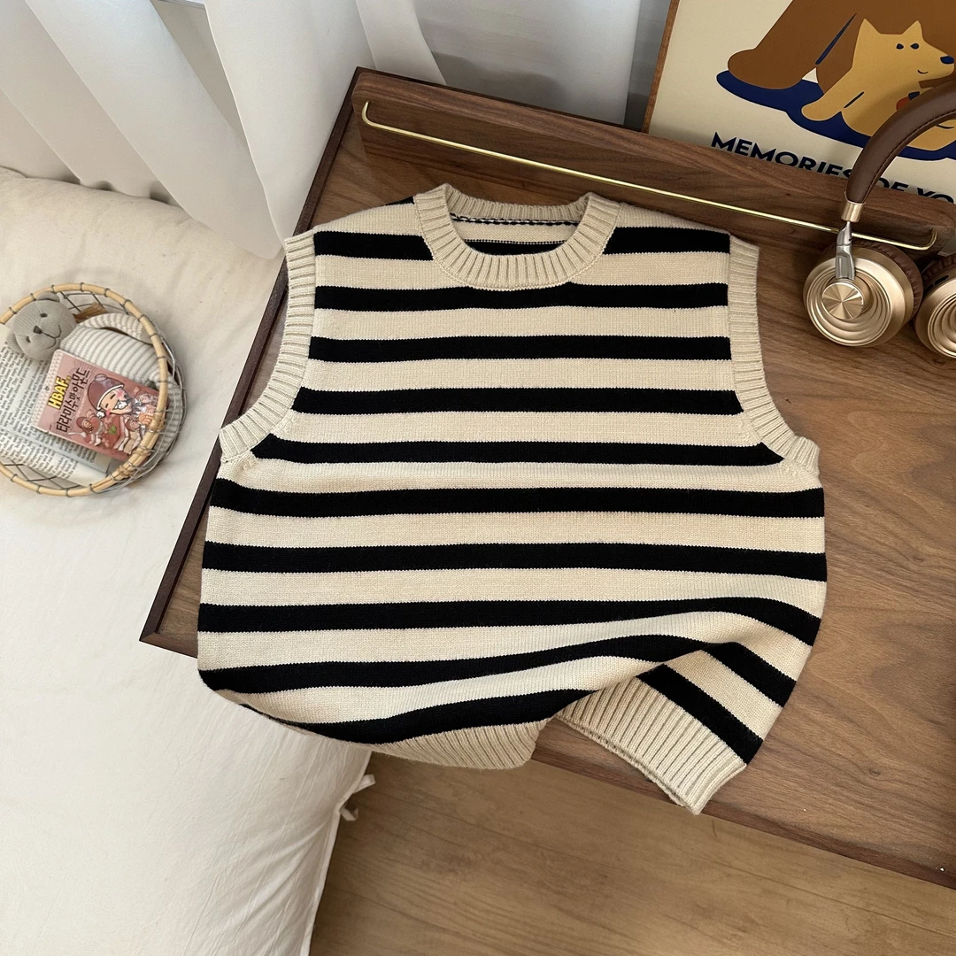 2024年新款儿童装针织条纹百搭背心BMQ23191