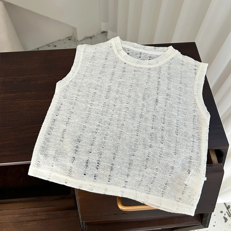 新款儿童夏季帅气白色背心潮牌穿搭杏色无袖背心BMX1025