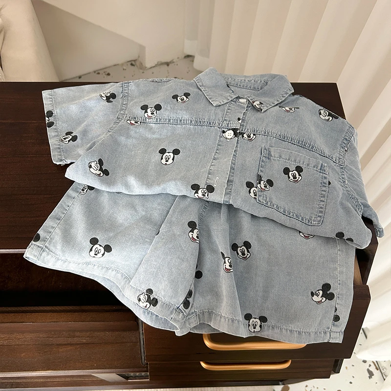 2024新款儿童百搭宽松帅气时尚夏季男童潮流满印米奇套装BMX0959