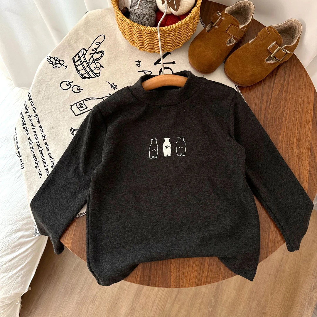 【新品】男童深秋长袖T恤2024新款三只小熊咖色中领打底衫BMD3112